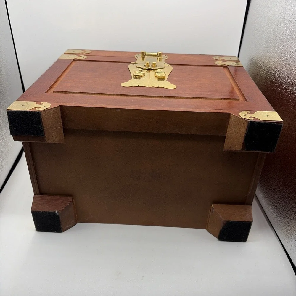 Asian Style Wooden Jewelry Chest Brass Hardware Storage Box